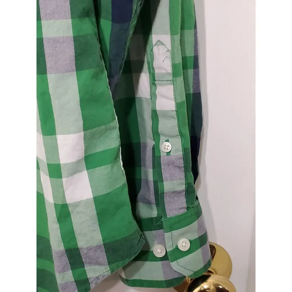 Banana Republic Men’s Medium Green Plaid Button Down Shirt Long Sleeve Cotton